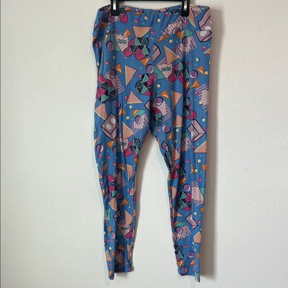 Disney LuLaRoe Blue and Pink 90s Retro Mickey Patterned Leggings Tall & Curvy